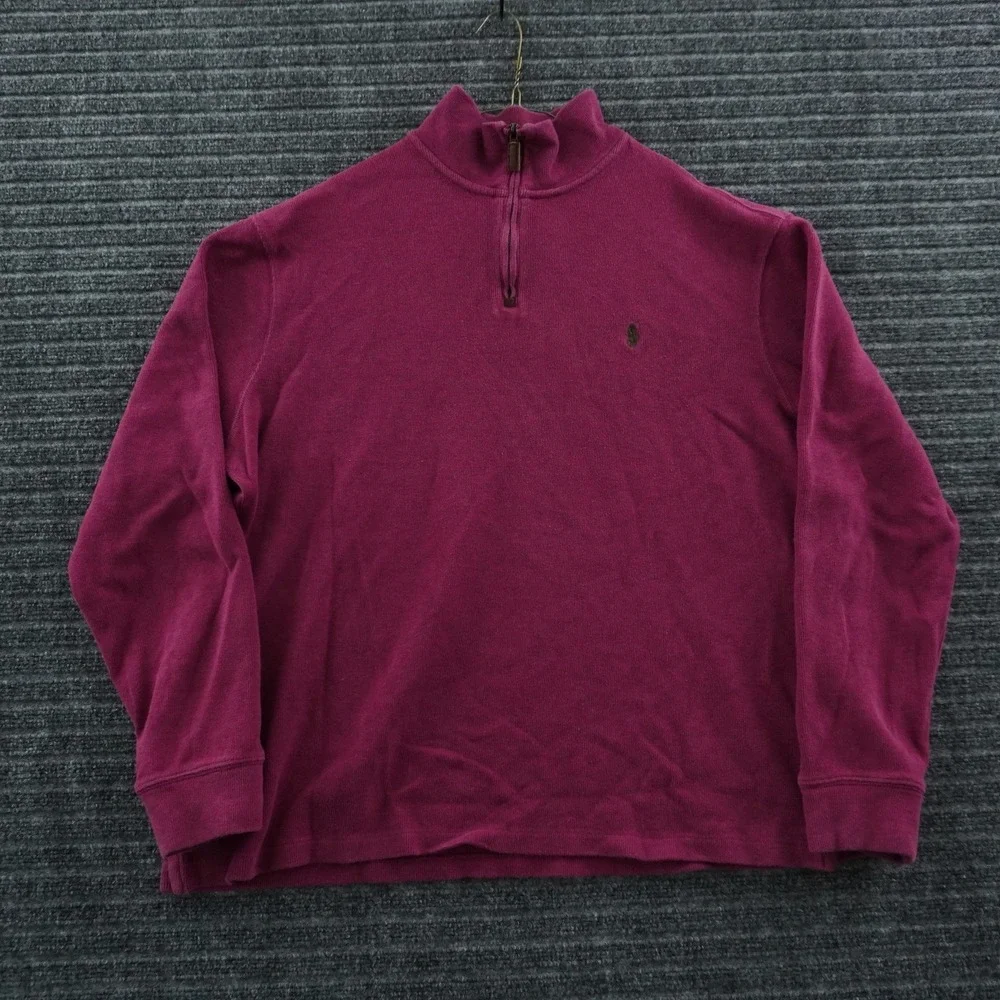 Polo Ralph Lauren Quarter Zip Pullover Mens XL Red Long Sleeve Ribbed Mock Neck